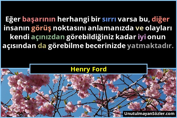 Henry Ford - Eğer başarının herhangi bir sırrı varsa bu, diğer insanın görüş noktasını anlamanızda ve olayları kendi açınızdan görebildiğiniz kadar iy...