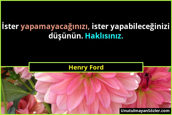 Henry Ford - İster yapamayacağınızı, ister yapabileceğinizi düşünün. Haklısınız....