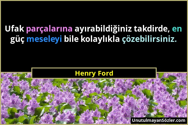 Henry Ford - Ufak parçalarına ayırabildiğiniz takdirde, en güç meseleyi bile kolaylıkla çözebilirsiniz....