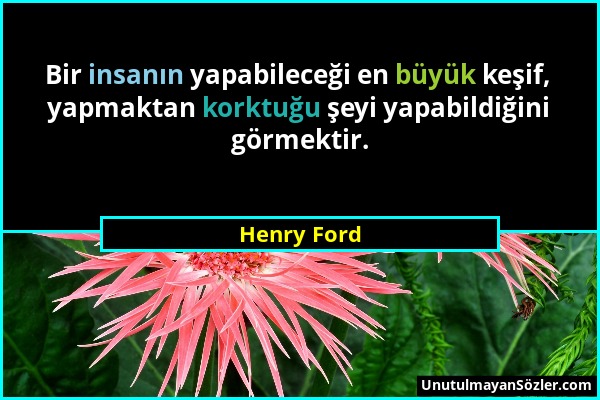 Henry Ford - Bir insanın yapabileceği en büyük keşif, yapmaktan korktuğu şeyi yapabildiğini görmektir....