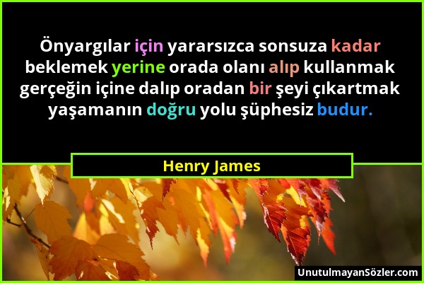 Henry James - Önyargılar için yararsızca sonsuza kadar beklemek yerine orada olanı alıp kullanmak gerçeğin içine dalıp oradan bir şeyi çıkartmak yaşam...