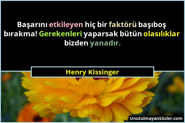 Henry Kissinger - Başarını etkileyen hiç bir faktörü başıboş bırakma! Gerekenleri yaparsak bütün olasılıklar bizden yanadır....