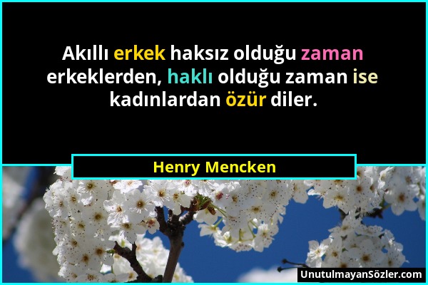 Henry Mencken - Akıllı erkek haksız olduğu zaman erkeklerden, haklı olduğu zaman ise kadınlardan özür diler....