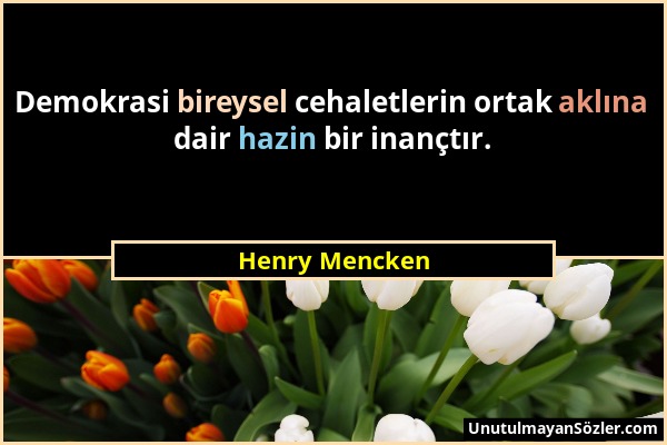 Henry Mencken - Demokrasi bireysel cehaletlerin ortak aklına dair hazin bir inançtır....