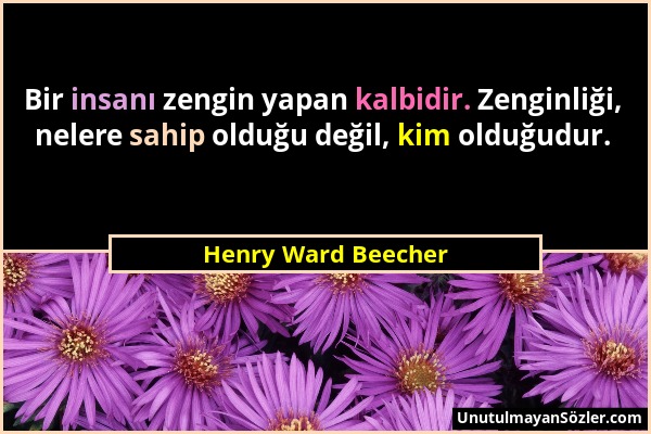 Henry Ward Beecher - Bir insanı zengin yapan kalbidir. Zenginliği, nelere sahip olduğu değil, kim olduğudur....