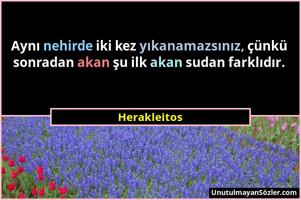 Herakleitos - Aynı nehirde iki kez yıkanamazsınız, çünkü sonradan akan şu ilk akan sudan farklıdır....