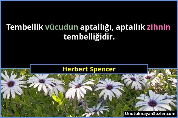 Herbert Spencer - Tembellik vücudun aptallığı, aptallık zihnin tembelliğidir....