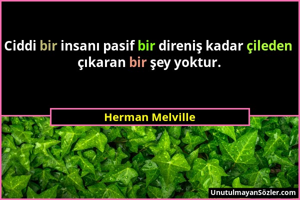 Herman Melville - Ciddi bir insanı pasif bir direniş kadar çileden çıkaran bir şey yoktur....