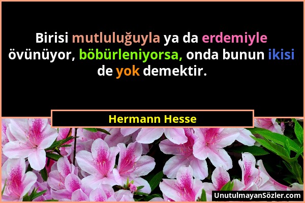 Hermann Hesse - Birisi mutluluğuyla ya da erdemiyle övünüyor, böbürleniyorsa, onda bunun ikisi de yok demektir....