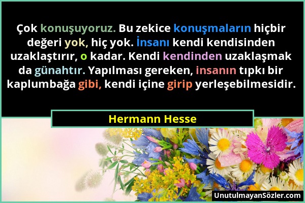 Hermann Hesse - Çok konuşuyoruz. Bu zekice konuşmaların hiçbir değeri yok, hiç yok. İnsanı kendi kendisinden uzaklaştırır, o kadar. Kendi kendinden uz...