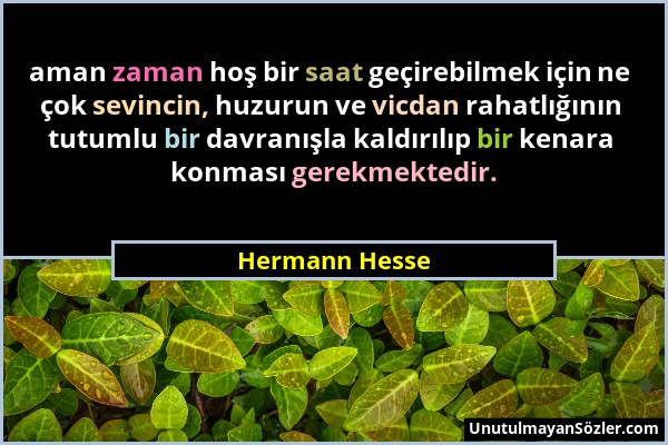 Hermann Hesse - aman zaman hoş bir saat geçirebilmek için ne çok sevincin, huzurun ve vicdan rahatlığının tutumlu bir davranışla kaldırılıp bir kenara...