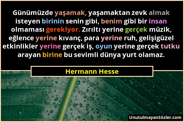 Hermann Hesse - Günümüzde yaşamak, yaşamaktan zevk almak isteyen birinin senin gibi, benim gibi bir insan olmaması gerekiyor. Zırıltı yerine gerçek mü...
