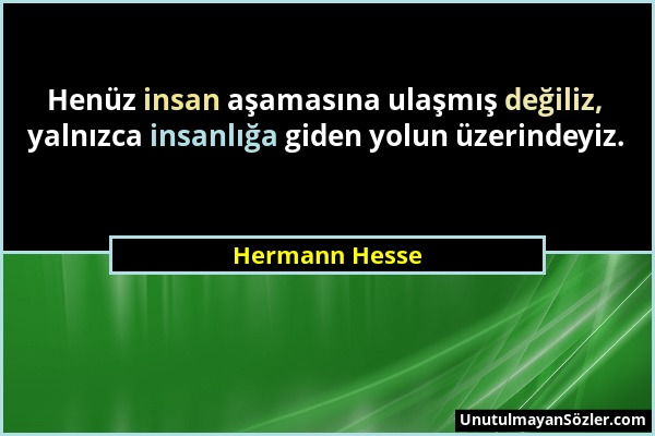 Hermann Hesse - Henüz insan aşamasına ulaşmış değiliz, yalnızca insanlığa giden yolun üzerindeyiz....