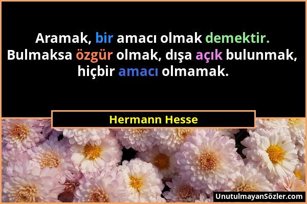 Hermann Hesse - Aramak, bir amacı olmak demektir. Bulmaksa özgür olmak, dışa açık bulunmak, hiçbir amacı olmamak....