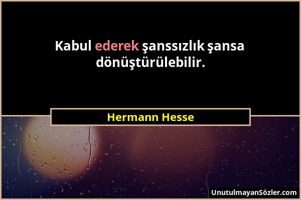 Hermann Hesse - Kabul ederek şanssızlık şansa dönüştürülebilir....