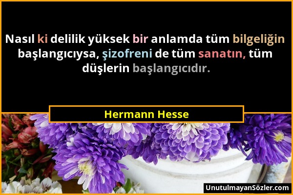 Hermann Hesse - Nasıl ki delilik yüksek bir anlamda tüm bilgeliğin başlangıcıysa, şizofreni de tüm sanatın, tüm düşlerin başlangıcıdır....