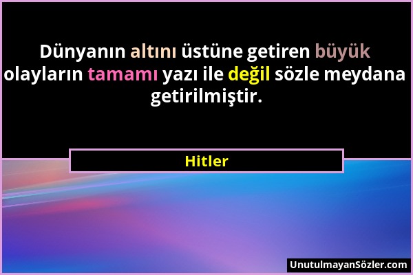 Hitler - Dünyanın altını üstüne getiren büyük olayların tamamı yazı ile değil sözle meydana getirilmiştir....