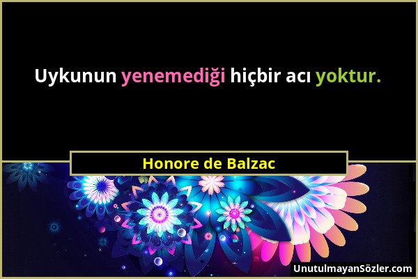 Honore de Balzac - Uykunun yenemediği hiçbir acı yoktur....