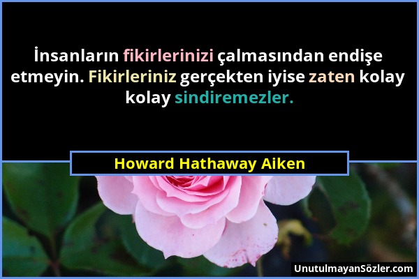 Howard Hathaway Aiken - İnsanların fikirlerinizi çalmasından endişe etmeyin. Fikirleriniz gerçekten iyise zaten kolay kolay sindiremezler....