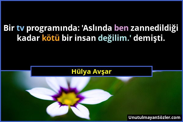 Hülya Avşar - Bir tv programında: 'Aslında ben zannedildiği kadar kötü bir insan değilim.' demişti....
