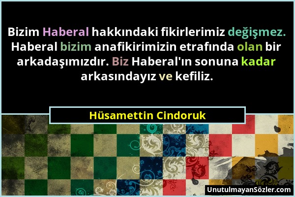 Hüsamettin Cindoruk - Bizim Haberal hakkındaki fikirlerimiz değişmez. Haberal bizim anafikirimizin etrafında olan bir arkadaşımızdır. Biz Haberal'ın s...