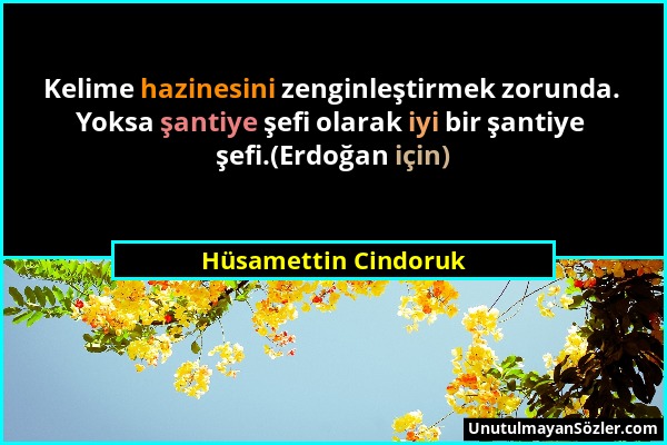 Hüsamettin Cindoruk - Kelime hazinesini zenginleştirmek zorunda. Yoksa şantiye şefi olarak iyi bir şantiye şefi.(Erdoğan için)...