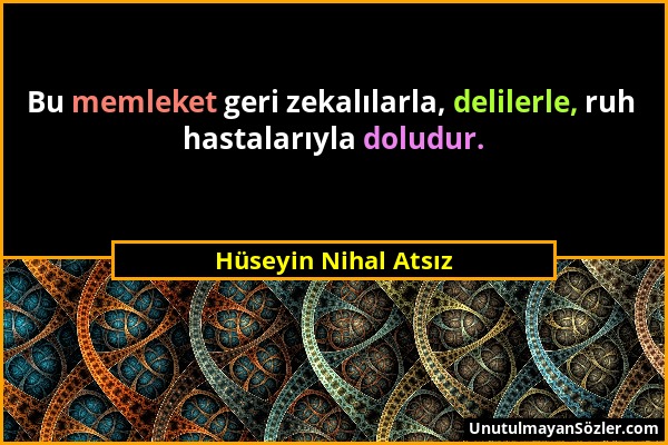 Hüseyin Nihal Atsız - Bu memleket geri zekalılarla, delilerle, ruh hastalarıyla doludur....