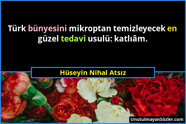 Hüseyin Nihal Atsız - Türk bünyesini mikroptan temizleyecek en güzel tedavi usulü: katlıâm....