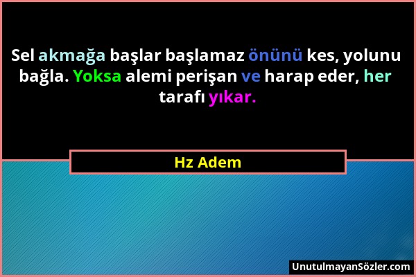 Hz Adem - Sel akmağa başlar başlamaz önünü kes, yolunu bağla. Yoksa alemi perişan ve harap eder, her tarafı yıkar....