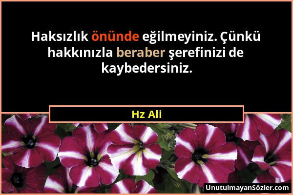 Hz Ali - Haksızlık önünde eğilmeyiniz. Çünkü hakkınızla beraber şerefinizi de kaybedersiniz....