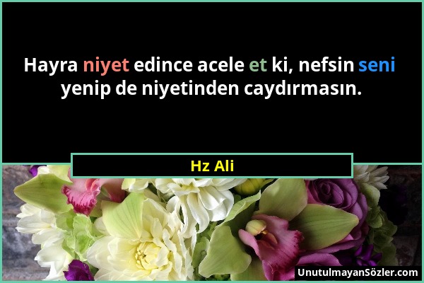 Hz Ali - Hayra niyet edince acele et ki, nefsin seni yenip de niyetinden caydırmasın....