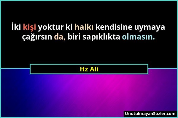 Hz Ali - İki kişi yoktur ki halkı kendisine uymaya çağırsın da, biri sapıklıkta olmasın....