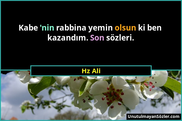 Hz Ali - Kabe 'nin rabbina yemin olsun ki ben kazandım. Son sözleri....