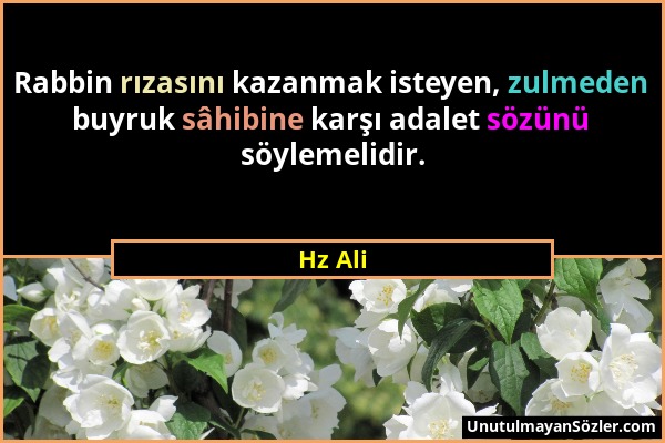 Hz Ali - Rabbin rızasını kazanmak isteyen, zulmeden buyruk sâhibine karşı adalet sözünü söylemelidir....