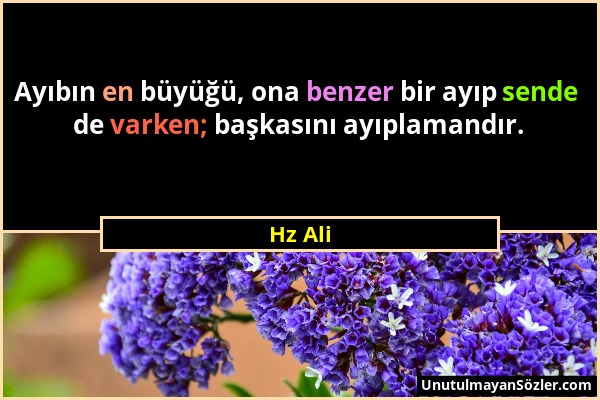 Hz Ali - Ayıbın en büyüğü, ona benzer bir ayıp sende de varken; başkasını ayıplamandır....