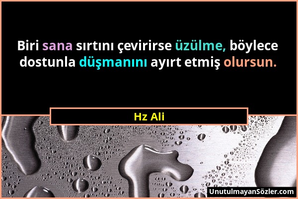 Hz Ali - Biri sana sırtını çevirirse üzülme, böylece dostunla düşmanını ayırt etmiş olursun....