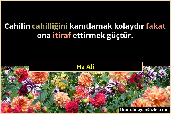 Hz Ali - Cahilin cahilliğini kanıtlamak kolaydır fakat ona itiraf ettirmek güçtür....