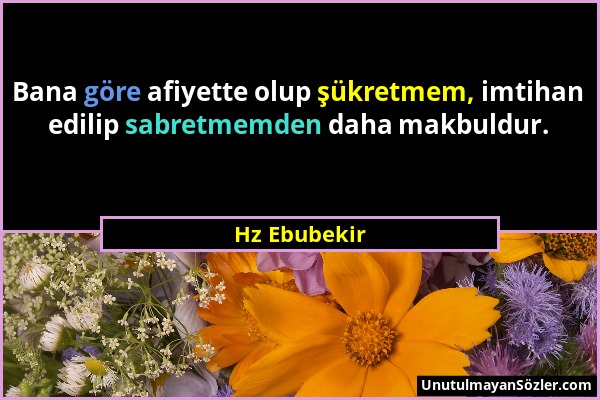 Hz Ebubekir - Bana göre afiyette olup şükretmem, imtihan edilip sabretmemden daha makbuldur....