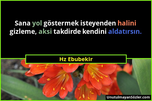 Hz Ebubekir - Sana yol göstermek isteyenden halini gizleme, aksi takdirde kendini aldatırsın....