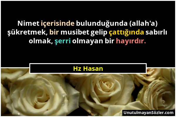 Hz Hasan - Nimet içerisinde bulunduğunda (allah'a) şükretmek, bir musibet gelip çattığında sabırlı olmak, şerri olmayan bir hayırdır....