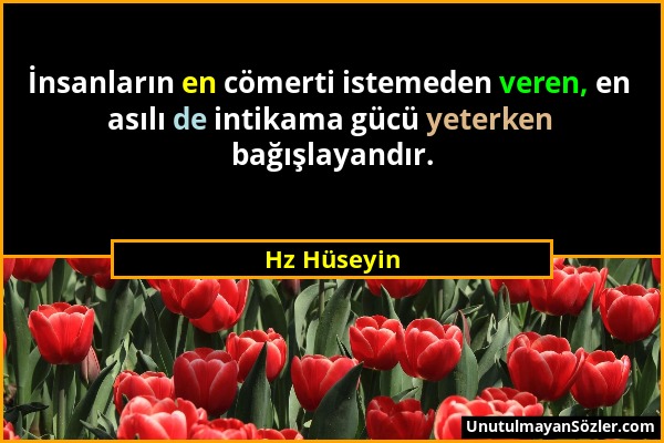 Hz Hüseyin - İnsanların en cömerti istemeden veren, en asılı de intikama gücü yeterken bağışlayandır....