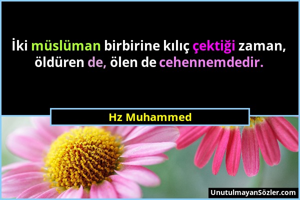 Hz Muhammed - İki müslüman birbirine kılıç çektiği zaman, öldüren de, ölen de cehennemdedir....