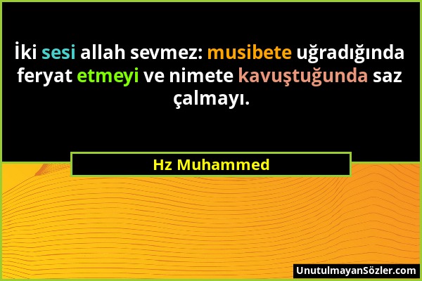 Hz Muhammed - İki sesi allah sevmez: musibete uğradığında feryat etmeyi ve nimete kavuştuğunda saz çalmayı....