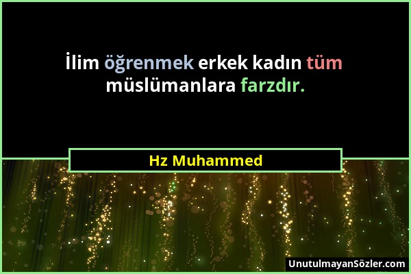 Hz Muhammed - İlim öğrenmek erkek kadın tüm müslümanlara farzdır....