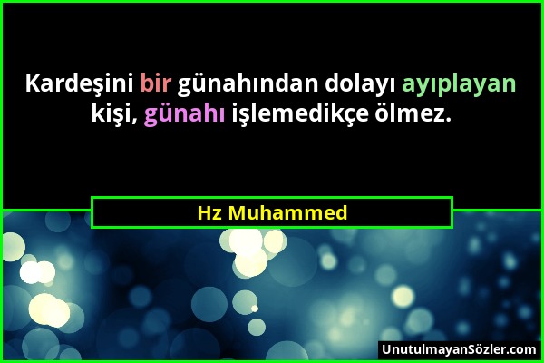 Hz Muhammed - Kardeşini bir günahından dolayı ayıplayan kişi, günahı işlemedikçe ölmez....