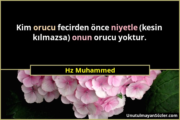 Hz Muhammed - Kim orucu fecirden önce niyetle (kesin kılmazsa) onun orucu yoktur....