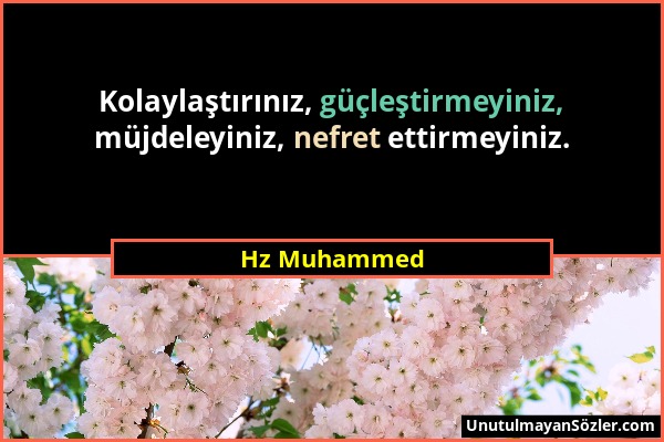 Hz Muhammed - Kolaylaştırınız, güçleştirmeyiniz, müjdeleyiniz, nefret ettirmeyiniz....