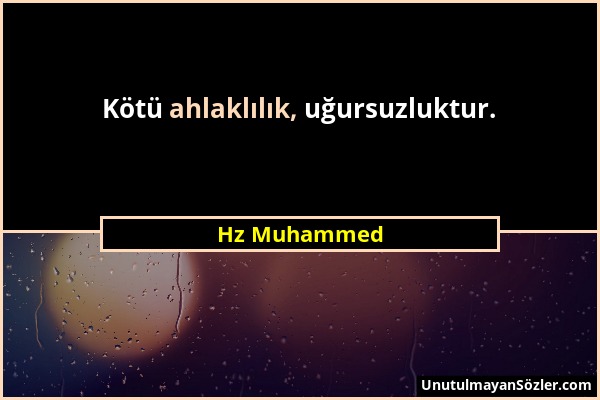 Hz Muhammed - Kötü ahlaklılık, uğursuzluktur....