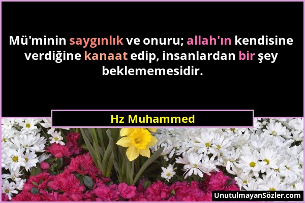 Hz Muhammed - Mü'minin saygınlık ve onuru; allah'ın kendisine verdiğine kanaat edip, insanlardan bir şey beklememesidir....