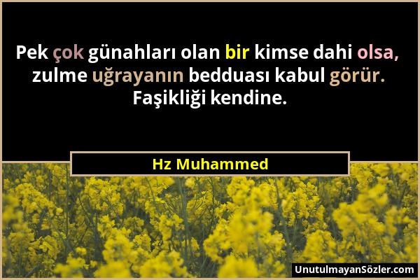 Hz Muhammed - Pek çok günahları olan bir kimse dahi olsa, zulme uğrayanın bedduası kabul görür. Faşikliği kendine....